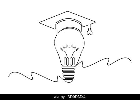 Lampadina creativa con cappuccio graduato Art Vector a linea singola Illustrazione Vettoriale