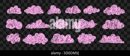 Nuvole di pastello rosa da sogno con stelle. Incantevoli elementi del cielo notturno per l'arte vivaistica o fiabesca. Illustrazione vettoriale Illustrazione Vettoriale