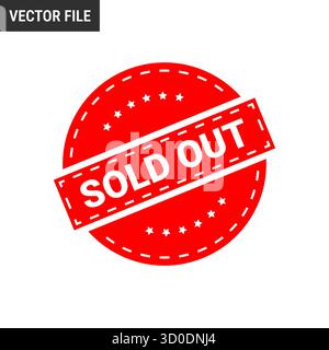 Logo rosso audace con timbro vettoriale esaurito. Banner per la vendita, promozioni e-commerce e materiali di marketing perfetti. Illustrazione Vettoriale