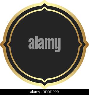 Un lussuoso badge circolare con centro nero e bordi dorati a strati che evocano un sigillo certificato di qualità. Ideale per premi e laboratori di certificazione Illustrazione Vettoriale