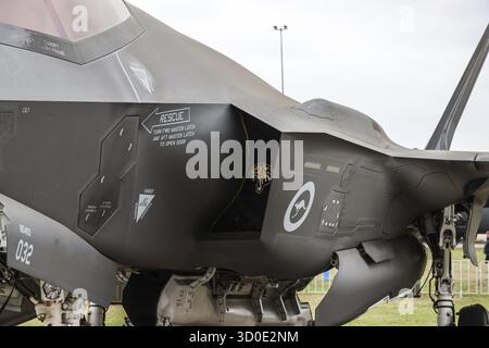 MELBOURNE, AUSTRALIA - MARZO 29: Un F-35A Lightning II della RAAF all'Australian International Airshow presso l'aeroporto di Avalon il 29 marzo 2025 a Melbourne, Foto Stock