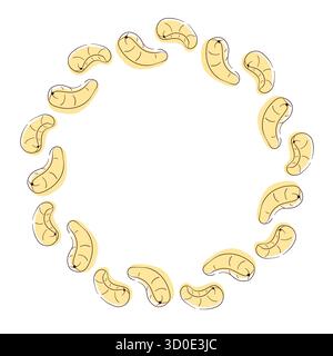 Corona circolare in dado anacardi piatto isolato su sfondo bianco. Illustrazione Vettoriale