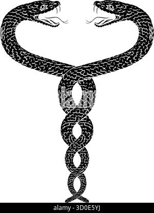 Snakes Two Intertwined Helix Vintage Illustration Illustrazione Vettoriale