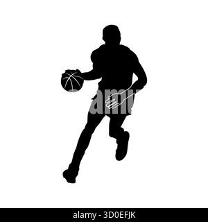 Illustrazione vettoriale della silhouette dinamica del dribble da basket Illustrazione Vettoriale