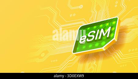 Concetto di tecnologia eSIM su circuito stampato, che illustra la connettività digitale moderna. Illustrazione vettoriale Illustrazione Vettoriale