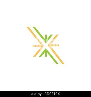 Logo Creative X Letter combinato con forme di freccia di colore verde e giallo. Perfetto per il branding, la tecnologia, la logistica e la moderna identità aziendale Illustrazione Vettoriale