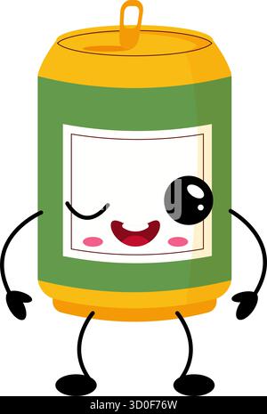 Il personaggio dei cartoni animati Kawaii presenta un volto sorridente e una posa giocosa, che mostra colori vivaci e un comportamento amichevole, ideale per i prodotti per bambini Illustrazione Vettoriale