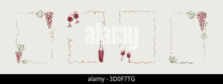 Set di gesso, pastello, carbone, cornici a matita con vite, bottiglia e vetrina. Disegnare l'elemento di disegno del bordo rettangolare dello schizzo per REST Illustrazione Vettoriale