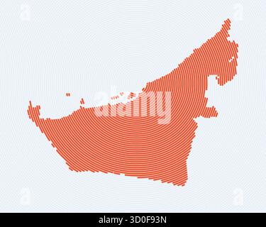 Anelli a forma di Emirati Arabi Uniti. Mappa del paese formata da cerchi impilati. Design della forma del confine degli Emirati Arabi Uniti. Illustrazione vettoriale artistica. Illustrazione Vettoriale