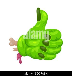 Mano zombie verde emoji di Halloween che regala i pollici in su Illustrazione Vettoriale