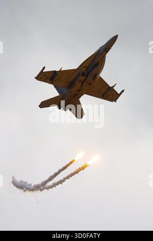MELBOURNE, AUSTRALIA - MARZO 29: RAAF fa-18F Super Hornet visto in cielo durante l'Avalon Airshow 2025at Avalon Airport il 29 marzo 2025 a Melbour Foto Stock