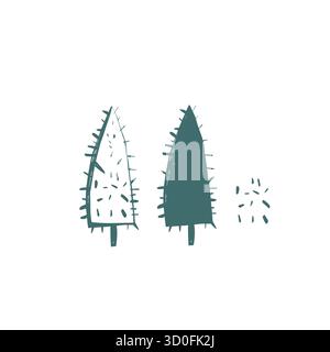 Alberi di natale scandinavi disegnati a mano in uno stile semplice folk minimal per un arredamento moderno e progetti di design natalizio Illustrazione Vettoriale