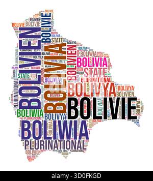 Il paese boliviano forma nuvola di parole. Illustrazione del paese in stile tipografico. Immagine Bolivia in stile fumetto di testo. Illustrazione vettoriale. Illustrazione Vettoriale