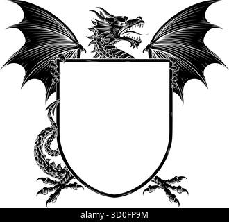 Stemma araldico Dragon Crest Shield Illustrazione Vettoriale