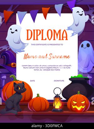 Halloween fantasmi e zucche diploma per bambini Illustrazione Vettoriale