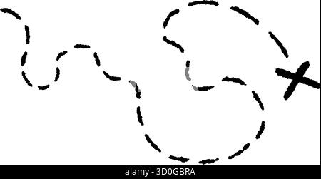 Vecchia mappa del tesoro dei pirati. Linea tratteggiata e segno X sulla mappa. Percorso verso il tesoro e il luogo dell'oro. Vecchia lettera dei pirati. Illustrazione vettoriale isolata su bianco Illustrazione Vettoriale
