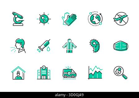 Pandemic - serie di icone di stile di progettazione della linea Illustrazione Vettoriale
