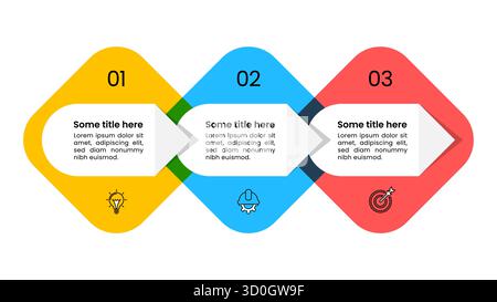 Modello infografico con icone e 3 opzioni o passaggi. Può essere utilizzato per il layout del flusso di lavoro, il diagramma, il banner, il webdesign. Illustrazione vettoriale Illustrazione Vettoriale