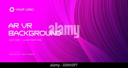 Sfondo VR AR, onde tecniche magenta, linee astratte, movimento dinamico. Per promozioni su app, giochi, modelli di cuffie, intestazioni di siti Web, banner di eventi Illustrazione Vettoriale