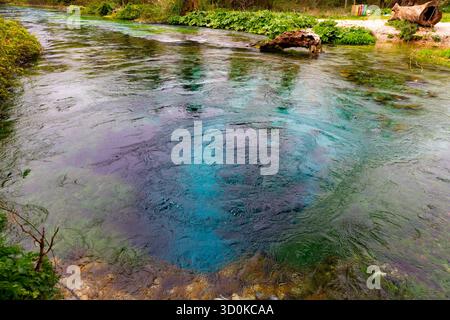 Vista della sorgente d'acqua Blue Eye, Albania Foto Stock