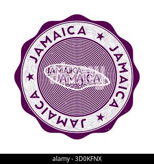 Sigillo della Giamaica. Logo rotondo Country con forma Giamaica e nome del paese in più lingue wordcloud. Emblema accattivante. Illustrazione Vettoriale