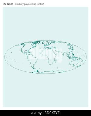Mappa del mondo. Proiezione di Bromley. Stile contorno. Mappa mondiale dettagliata per infografiche, istruzione, report e presentazioni. Illustrazione vettoriale. Illustrazione Vettoriale