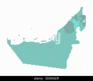 Mappa punteggiata degli Emirati Arabi Uniti. Mappa digitale del paese su sfondo bianco. Illustrazione Vettoriale