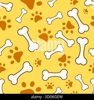Cute Dog Bones and Paw stampa senza cuciture illustrazione vettoriale disegno di cartone animato Illustrazione Vettoriale