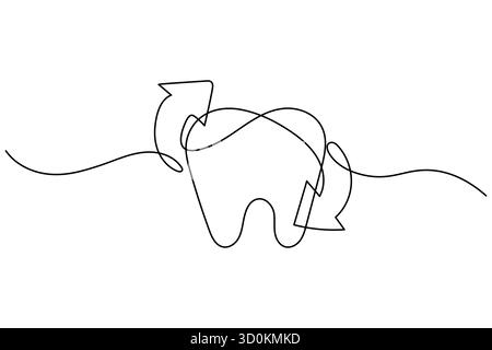 Icona del dente continua su una linea che disegna un'illustrazione vettoriale minimalista del contorno dentale Illustrazione Vettoriale