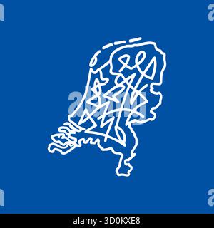 Mappa astratta di Scribble dei Paesi Bassi. Design vettoriale minimalista per viaggi, cultura e progetti creativi. Illustrazione Vettoriale