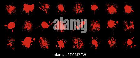 Set di spruzzi di sangue di Halloween. Grunga gocce di vernice rossa, spruzzi e macchie Illustrazione Vettoriale
