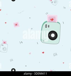 Pattern istantaneo della fotocamera in stile vettoriale minimale, perfetto per i ricordi di viaggio, la fotografia, il diario delle vacanze e i design creativi Illustrazione Vettoriale