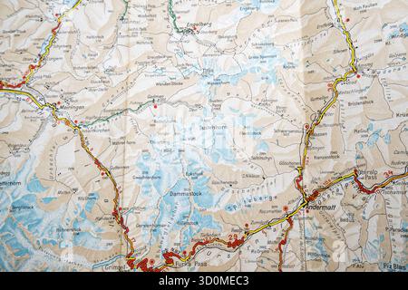 Mappa stradale d'epoca di Interlaken, Lauterbrunnen, Grindelwald nelle Alpi svizzere. Foto Stock