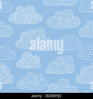 Splendido motivo senza cuciture di nuvole di doodle. crea biglietti d'auguri e inviti al matrimonio, al compleanno, alla festa della mamma Illustrazione Vettoriale
