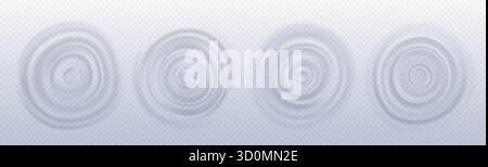 Onde sonore con ondulazioni circolari concentriche su una superficie calma. Formazioni ad anello trasparenti di vibrazioni acustiche e fisica dei liquidi sovrapposte in uno stile monocromatico minimalista. Illustrazione Vettoriale