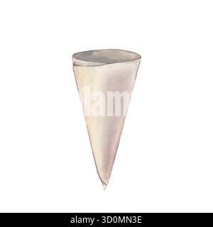 Cono di carta artigianale arrotolato per fiori o confezione regalo. Illustrazione ad acquerello dipinta a mano isolata su sfondo bianco. Perfetto per il marchio floreale Foto Stock