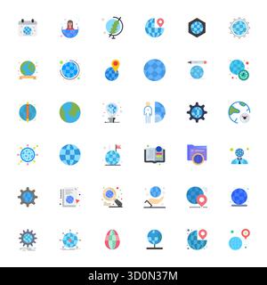 Raccolta ad alte prestazioni di 36 icone vettoriali piatte per l'internazionalizzazione, progettata con risoluzione perfetta di 256x256 PIXEL per un'interfaccia utente ottimale Illustrazione Vettoriale