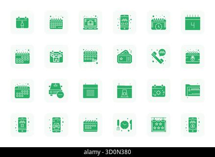 24 icone vettoriali piene accuratamente selezionate per la prenotazione, con risoluzione Retina Ready Detail Enhanced per una rappresentazione coerente del marchio e dell'utente Illustrazione Vettoriale