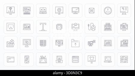 Scarica 32 icone vettoriali Thin Line scalabili progettate per il computer, con risoluzione Retina Ready Grid Fitting adatta a professionisti e creativi Illustrazione Vettoriale