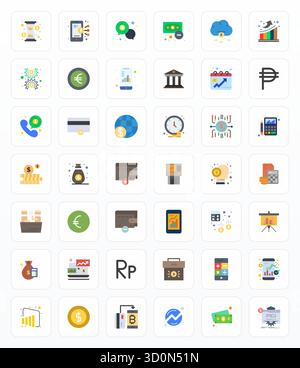 Pacchetto essenziale di icone vettoriali ottimizzate da 42 pixel per il settore finanziario in formato Flat, dimensionate ad alta risoluzione per prestazioni e scalabilità ottimali. Illustrazione Vettoriale