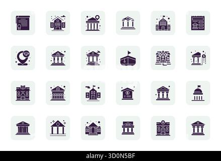 Questo pacchetto di icone vettoriali istituzionale include 24 disegni riempiti in formato ottimizzato 256x256 pixel, perfetto per migliorare le interfacce digitali. Illustrazione Vettoriale