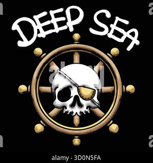 Teschio pirata con Eyepatch Urban streetwear Art Illustrazione Vettoriale