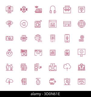 Collezione esclusiva di 36 icone vettoriali Bold Line per il digitale, sviluppata con risoluzione ad alta risoluzione per un'esperienza del marchio di qualità superiore. Illustrazione Vettoriale