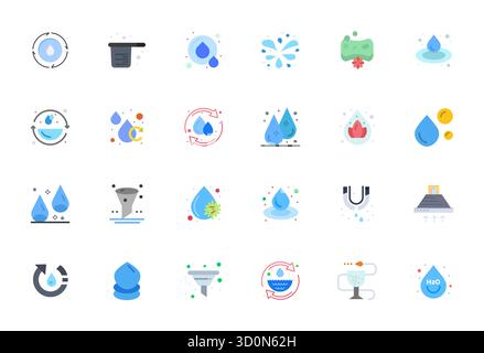 Collezione esclusiva di 24 icone vettoriali piatte per la purificazione, sviluppata con risoluzione ottimizzata Retina Ready Pixel per esperienze di marca di livello superiore. Illustrazione Vettoriale