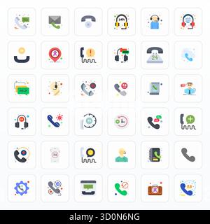 Collezione professionale di 36 icone vettoriali piatte che rappresentano Helpline, realizzate con display 128x128 precisione perfetta per le applicazioni aziendali Illustrazione Vettoriale