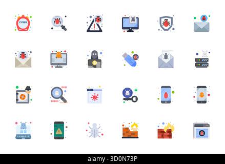 Rivoluzionario set di icone vettoriali allineate a 24 pixel ispirate al malware, creato in formato piatto ad alta risoluzione per un design all'avanguardia. Illustrazione Vettoriale