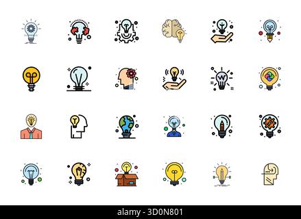 Confezione vettoriale con 24 icone Flat Line Filled display perfette ispirate a Conceptual, con risoluzione Retina Ready, ideale per scalabilità e creatività Illustrazione Vettoriale