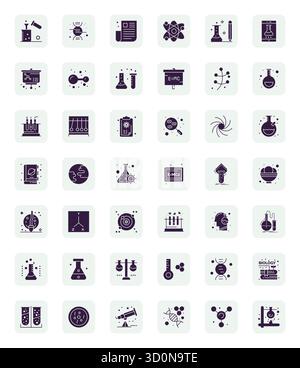 42 icone vettoriali piene accuratamente curate per Science, con dettagli 128x128 risoluzione migliorata per una rappresentazione coerente del marchio e competenze dell'utente Illustrazione Vettoriale