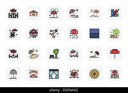 Pacchetto completo con 24 icone vettoriali nel design LineFilled per Shade, con dettagli nitidi 128x128 qualità migliorata. Illustrazione Vettoriale