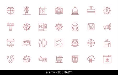 28 icone vettoriali progettate con cura e ispirate alla piattaforma, realizzate in linea sottile con dettagli 64 x 64 maggiore precisione per le esigenze di design contemporaneo. Illustrazione Vettoriale